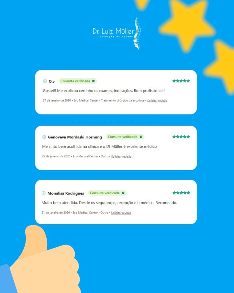Três avaliações de pacientes com cinco estrelas sobre o atendimento