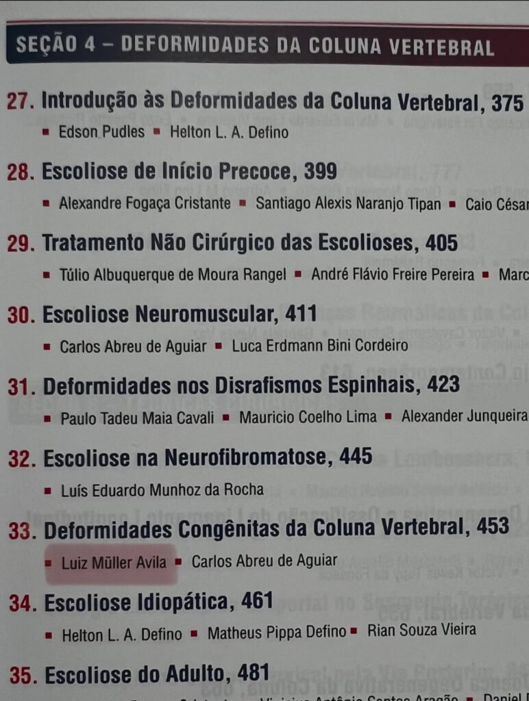 Sumário da seção de deformidades da coluna vertebral do livro