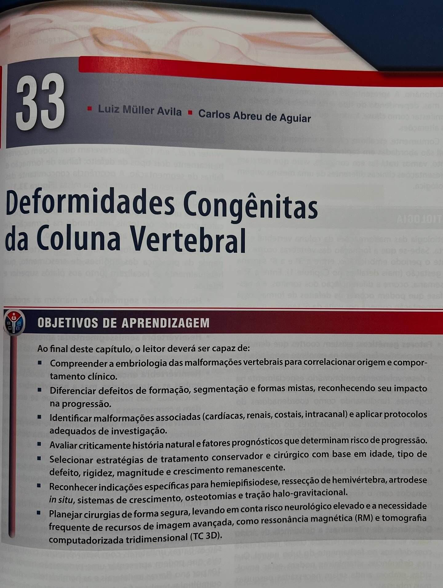 Página de abertura do capítulo 33, Deformidades Congênitas da Coluna Vertebral, do Tratado de Cirurgia da Coluna Vertebral